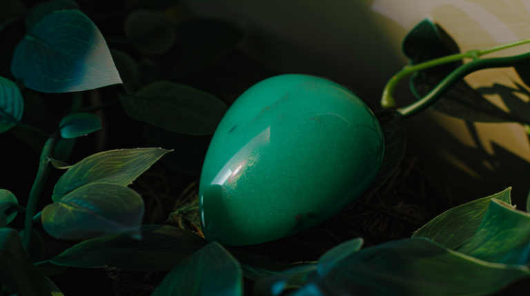 Une image fascinante d'une pierre d'aventurine polie scintillant sous une lumière douce, sur fond de verdure luxuriante, symbolisant son lien avec la prospérité, l'introspection et l'équilibre émotionnel.